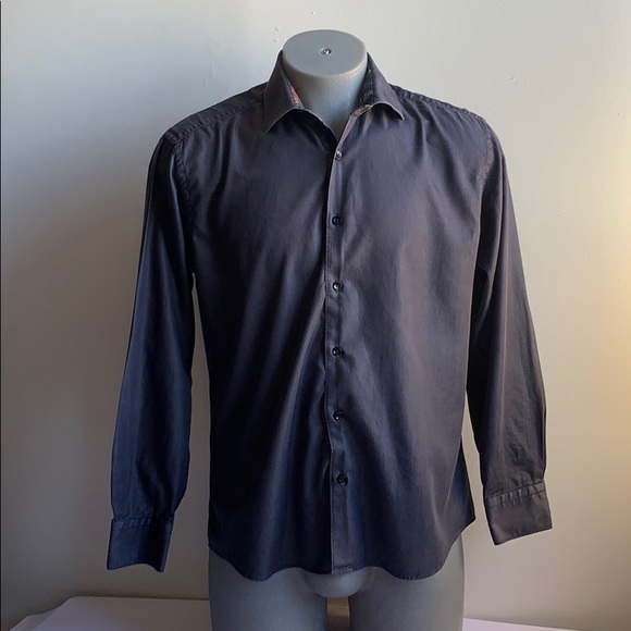 Grey Dress Shirt with Floral Interior Collar - Picture 2 of 7